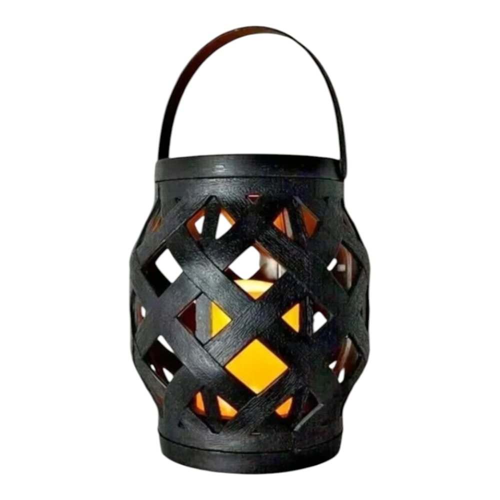 Decorative Tabletop LED Basket Weave Lantern Black Plastic Flameless Candle New